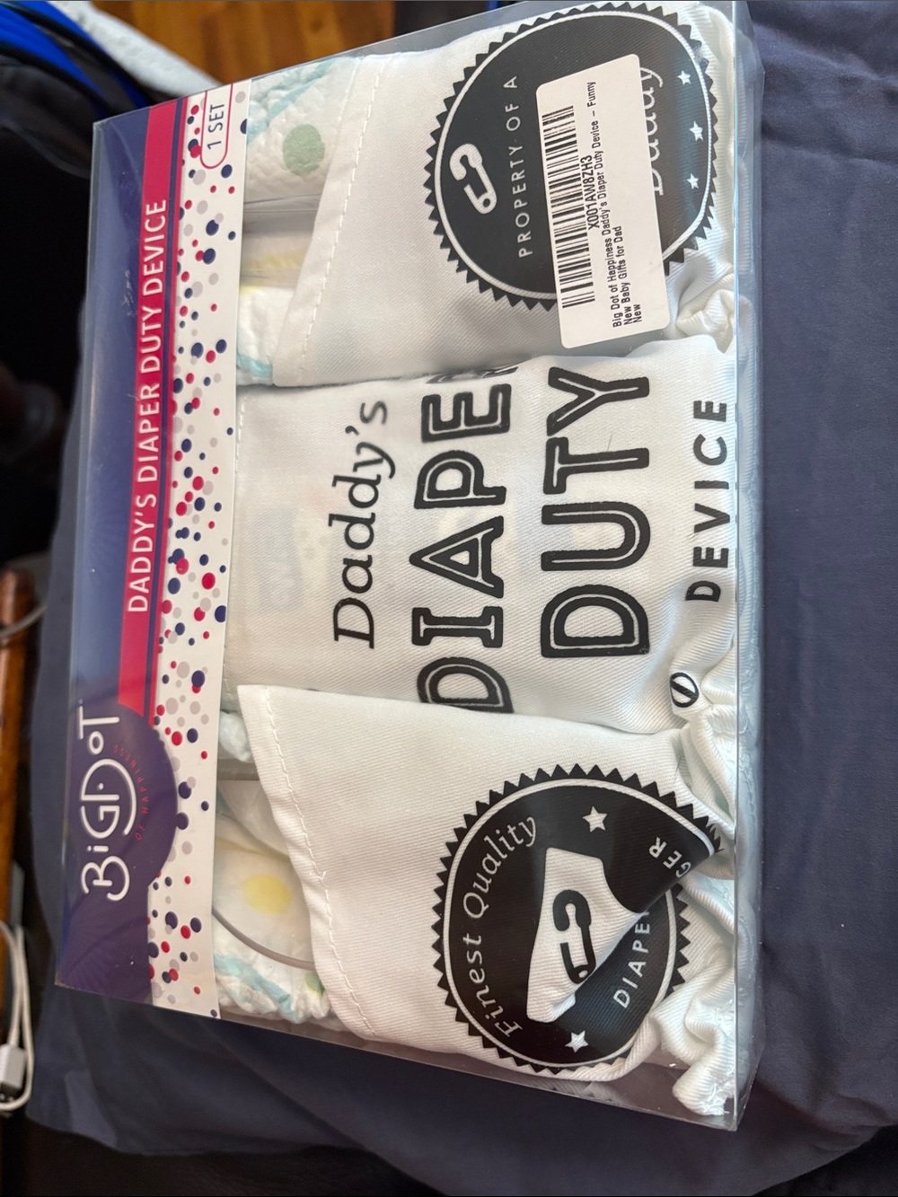‘Daddy’s Diaper Duty’ White Baby Bib Set By Big Dot of Happiness NIP Funny Apron